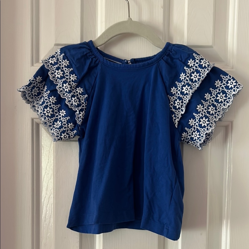 Mini Boden Blue and White Flutter Sleeve Blouse